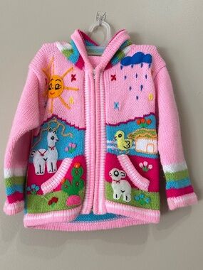 Sweater Cardigan for Kids Embroidered Handmade by Peruvian Artisans in Peru